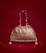 Pink silk floral embroidered potli bag
