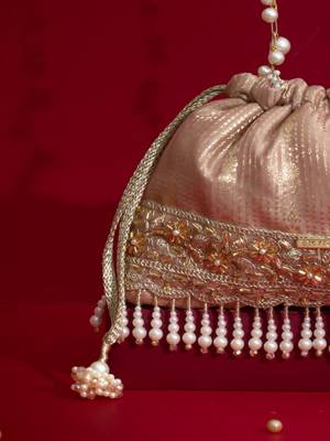 Pink silk floral embroidered potli bag 2