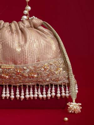 Pink silk floral embroidered potli bag 3