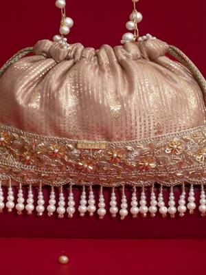 Pink silk floral embroidered potli bag 4