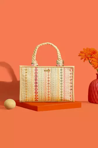 Multicolor silk embroidered tote bag