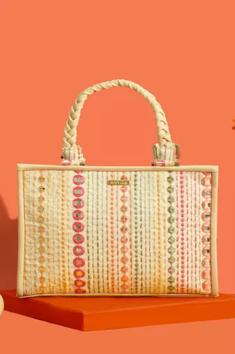 Multicolor silk embroidered tote bag