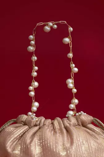 Pink silk floral embroidered potli bag