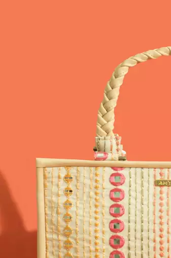 Multicolor silk embroidered tote bag