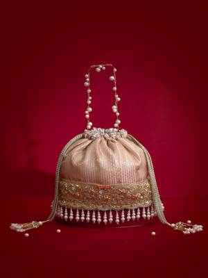 Pink silk floral embroidered potli bag 1