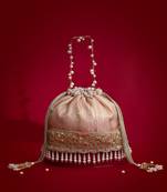 Pink silk floral embroidered potli bag