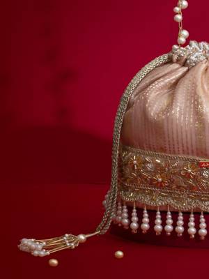 Pink silk floral embroidered potli bag 2