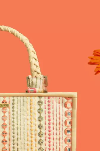 Multicolor silk embroidered tote bag