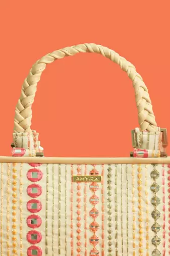 Multicolor silk embroidered tote bag