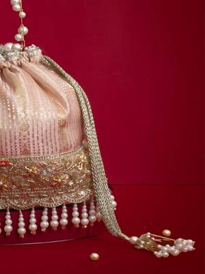 Pink silk floral embroidered potli bag 3