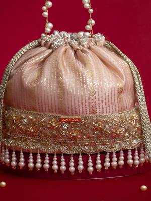 Pink silk floral embroidered potli bag 4
