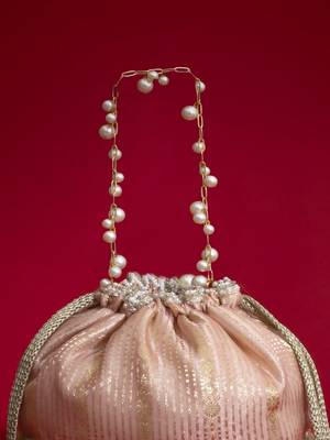 Pink silk floral embroidered potli bag 5
