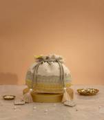 Yellow silk floral embroidered potli bag