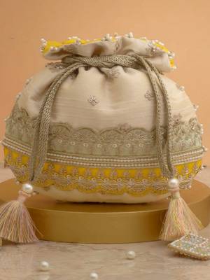 Yellow silk floral embroidered potli bag 4