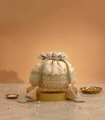 Pink silk floral embroidered potli bag