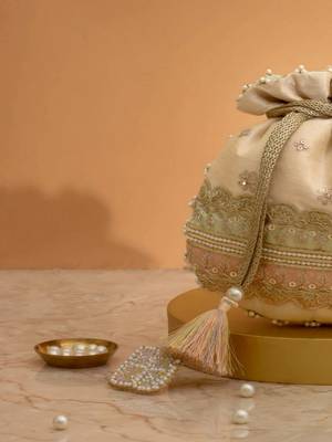 Pink silk floral embroidered potli bag 2
