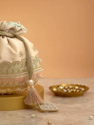 Pink silk floral embroidered potli bag 3