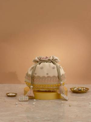 Pink silk floral embroidered potli bag 1