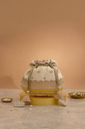 Pink silk floral embroidered potli bag