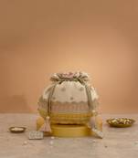 Pink silk floral embroidered potli bag