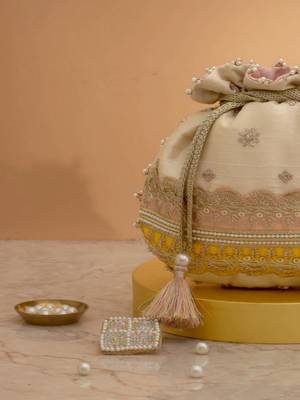 Pink silk floral embroidered potli bag 2