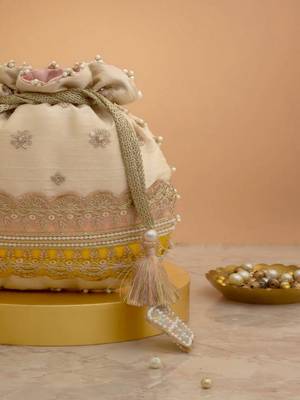 Pink silk floral embroidered potli bag 3