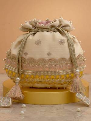 Pink silk floral embroidered potli bag 4