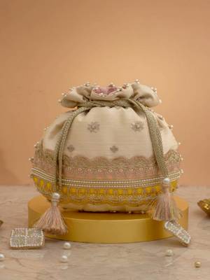 Pink silk floral embroidered potli bag 5