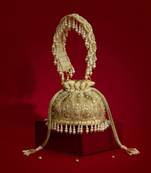 Gold silk floral embroidered potli bag
