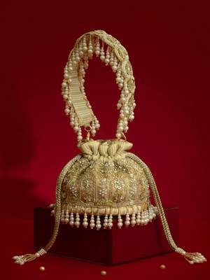 Gold silk floral embroidered potli bag 5