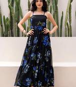 Black heavy digital printed faux georgette gown style