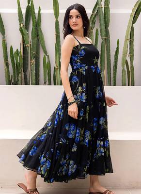 Black heavy digital printed faux georgette gown style 3