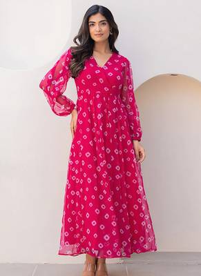 Pink heavy digital printed faux georgette gown style 1