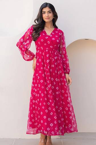 Pink heavy digital printed faux georgette gown style