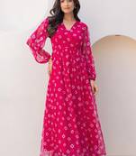 Pink heavy digital printed faux georgette gown style