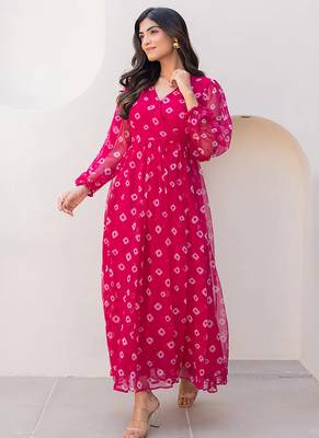 Pink heavy digital printed faux georgette gown style 2