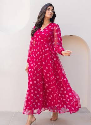 Pink heavy digital printed faux georgette gown style 3