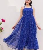 Blue heavy digital printed faux georgette gown style