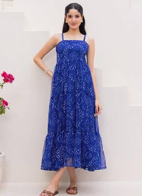 Blue heavy digital printed faux georgette gown style 2