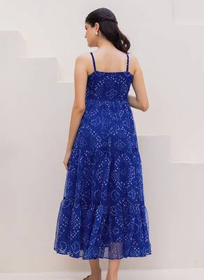Blue heavy digital printed faux georgette gown style 4