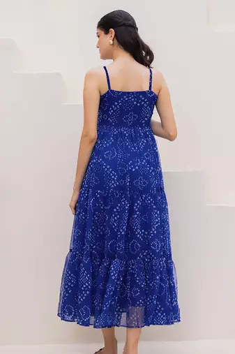 Blue heavy digital printed faux georgette gown style