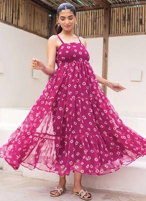 Magenta heavy digital printed faux georgette gown style 1