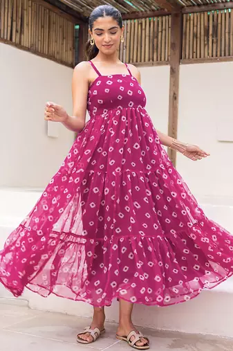 Magenta heavy digital printed faux georgette gown style