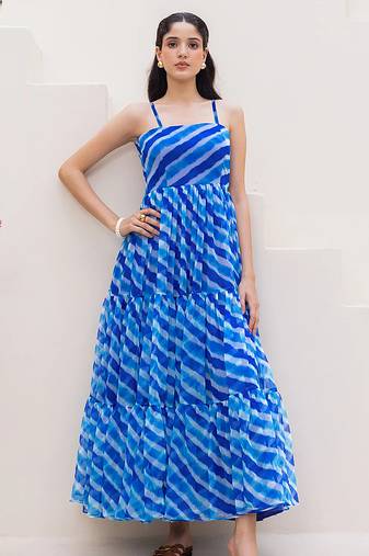 Blue heavy digital printed faux georgette gown style