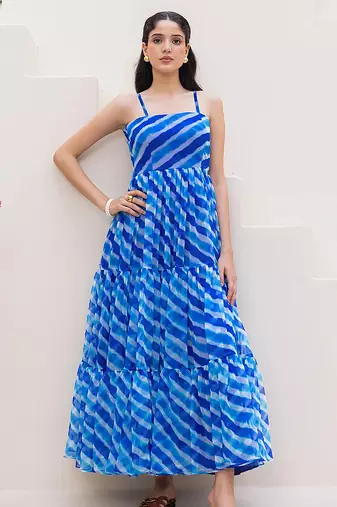 Blue heavy digital printed faux georgette gown style