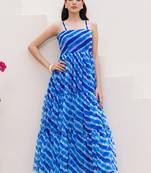 Blue heavy digital printed faux georgette gown style
