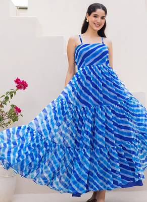Blue heavy digital printed faux georgette gown style 2