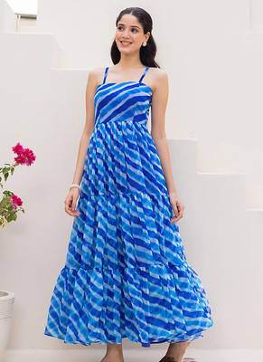 Blue heavy digital printed faux georgette gown style 3