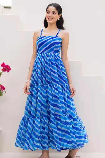 Blue heavy digital printed faux georgette gown style