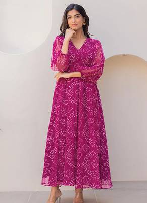 Magenta heavy digital printed faux georgette gown style 1